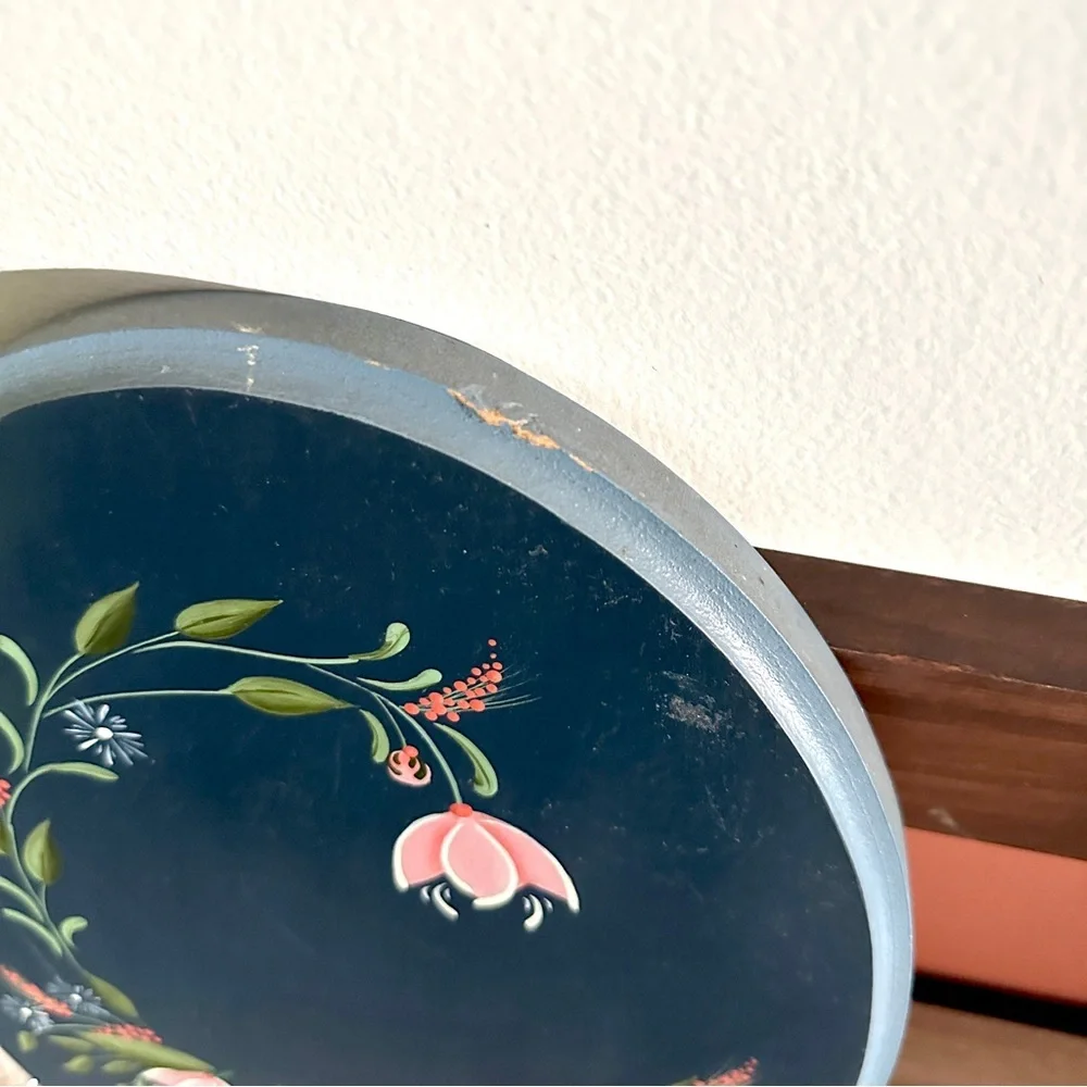 Hand Painted Flowers Wood Wall Plaque Oval Vintage Floral Folk Art Elaine Boho